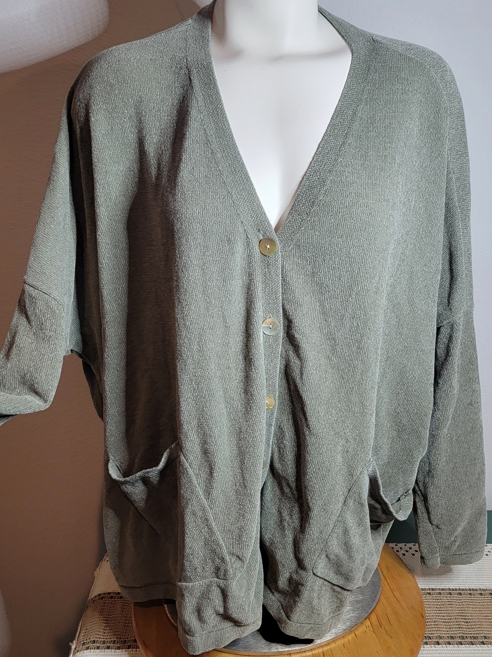 Wynne Lounge Women's Olive Green Button-Front Sweater Cardigan
